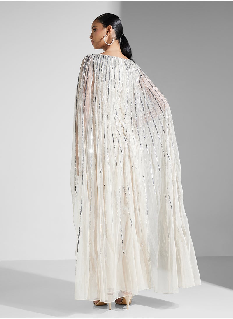 Sequin Cape Maxi Dress