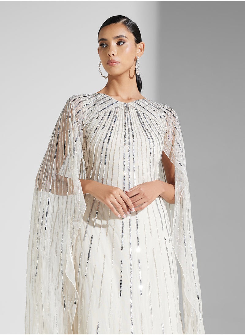 Sequin Cape Maxi Dress