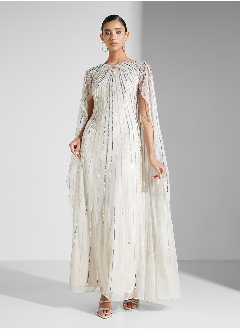 Sequin Cape Maxi Dress