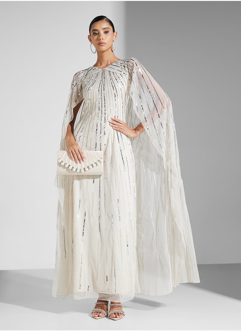 Sequin Cape Maxi Dress