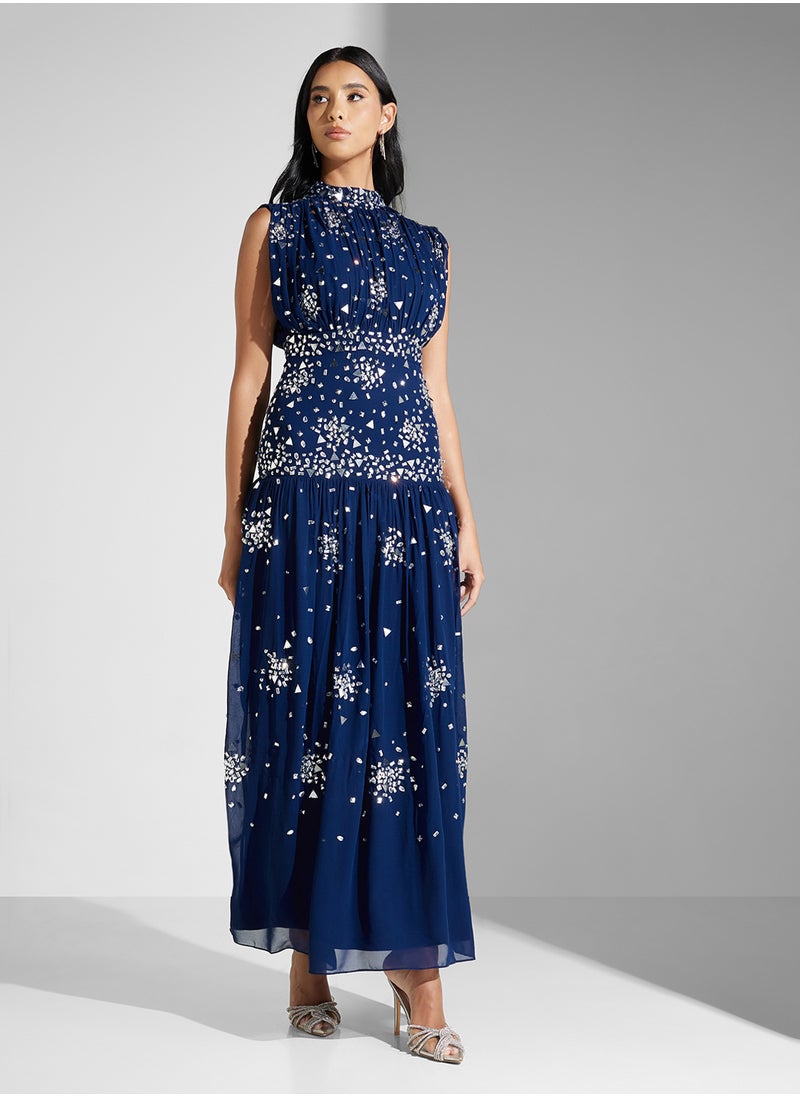 Embellished High-Neck Dress