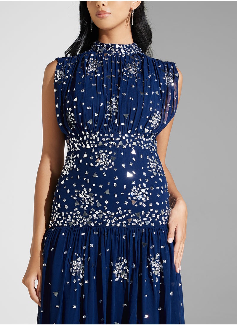Embellished High-Neck Dress