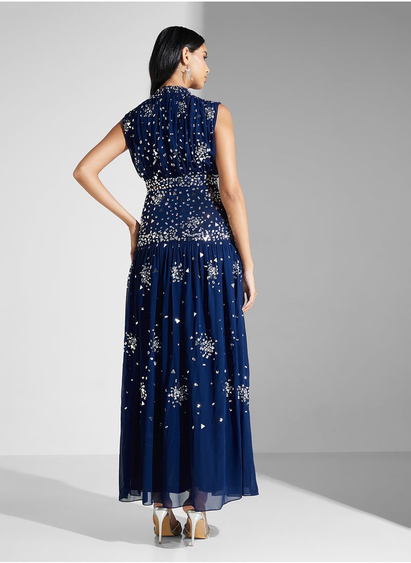 Embellished High-Neck Dress