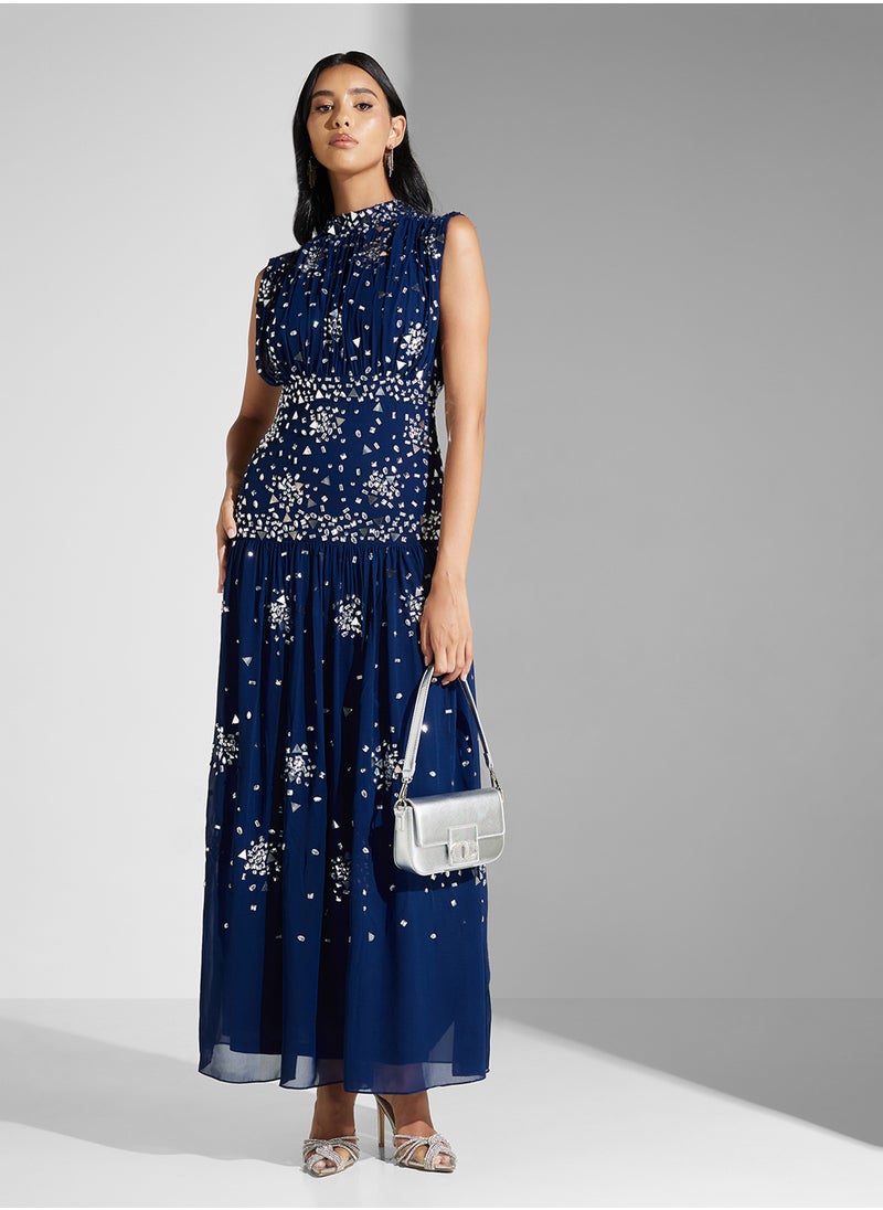 Embellished High-Neck Dress