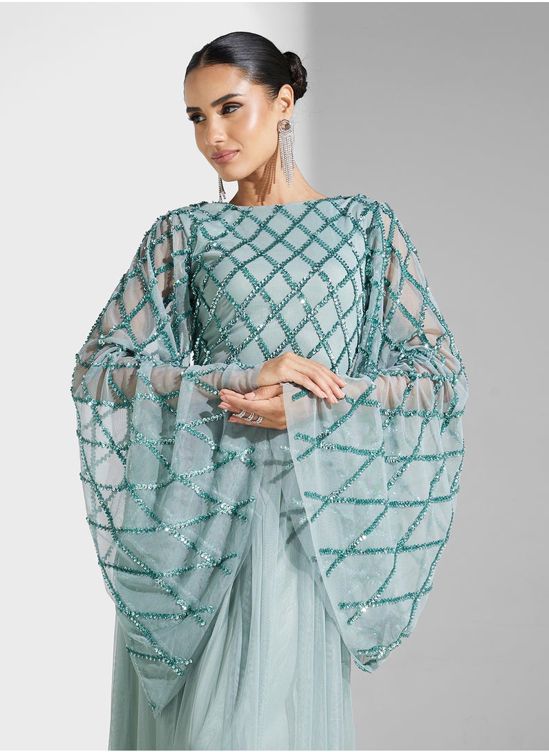 Embellished Tulle Maxi Dress