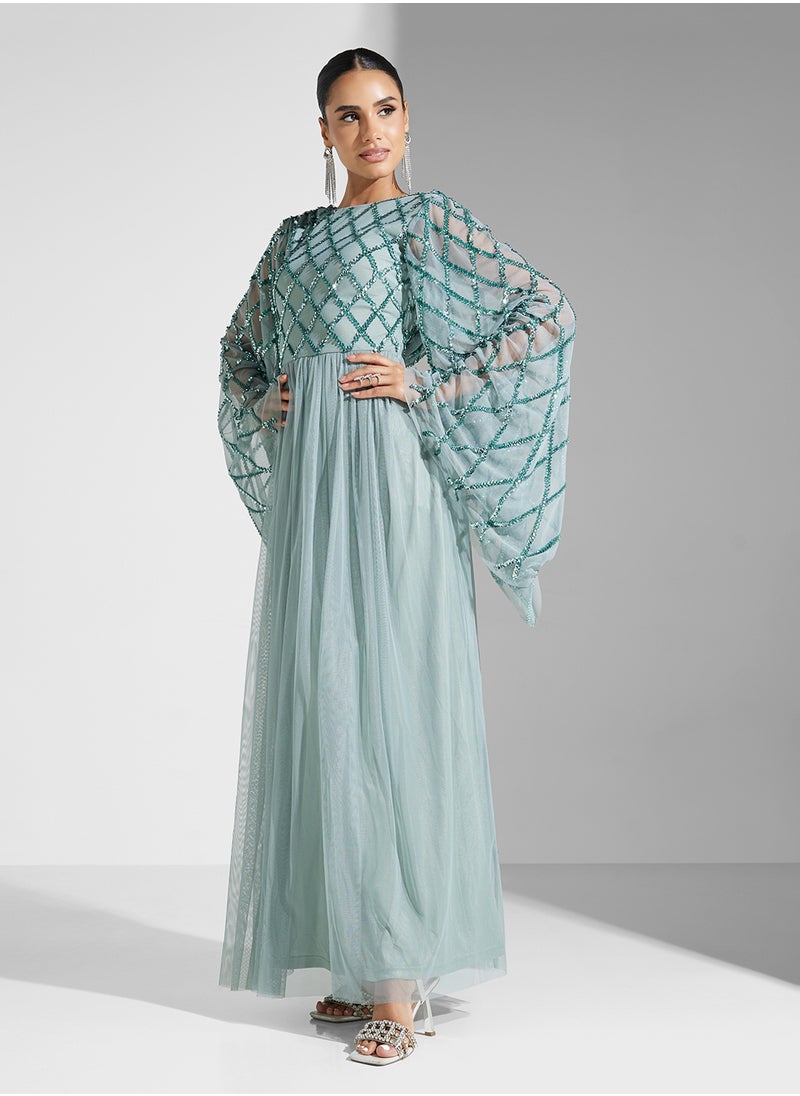 Embellished Tulle Maxi Dress