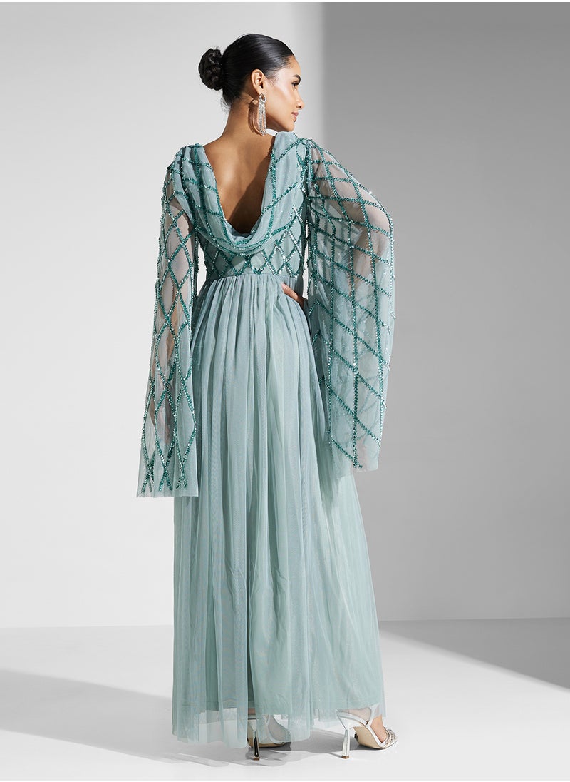 Embellished Tulle Maxi Dress
