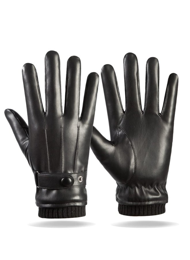 Men's Winter Warm Touchscreen Leather Gloves Adjustable Thermal Driving PU Leather Gloves
