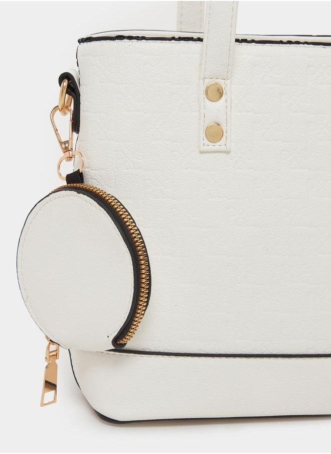 Textured Tote Bag with Coin Pouch