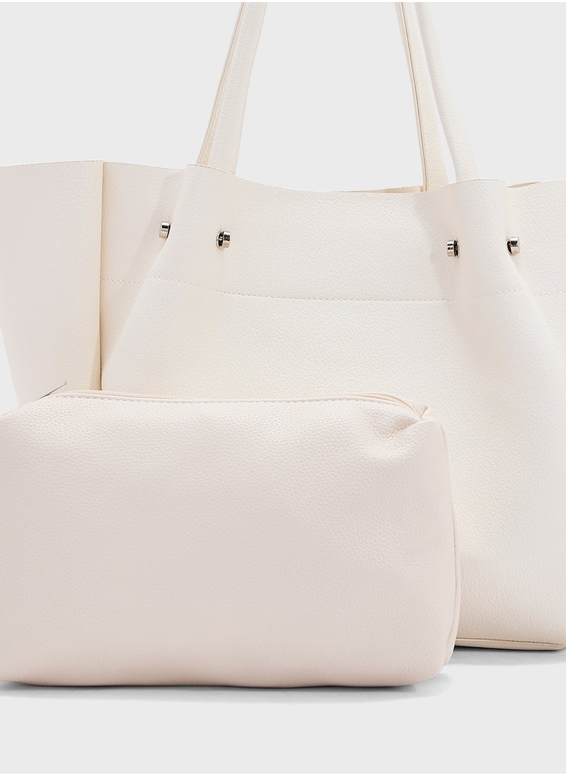 2 In 1 Minimalist Tote Bag With Pouch