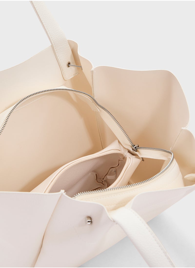 2 In 1 Minimalist Tote Bag With Pouch
