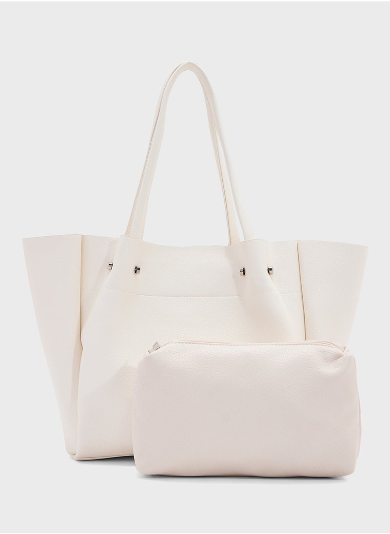 2 In 1 Minimalist Tote Bag With Pouch