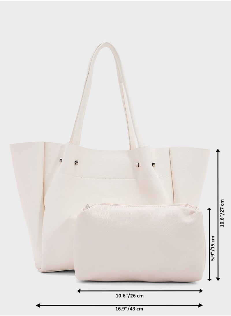2 In 1 Minimalist Tote Bag With Pouch