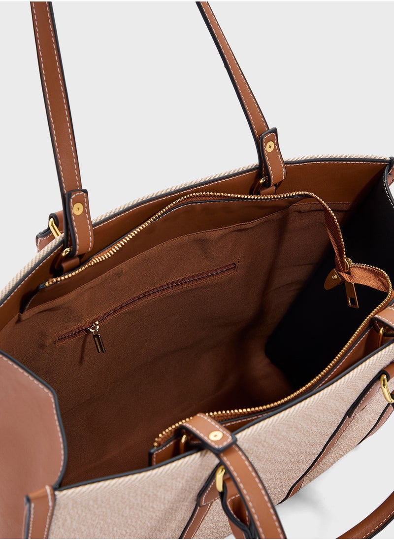 Color Block Large Tote Bag