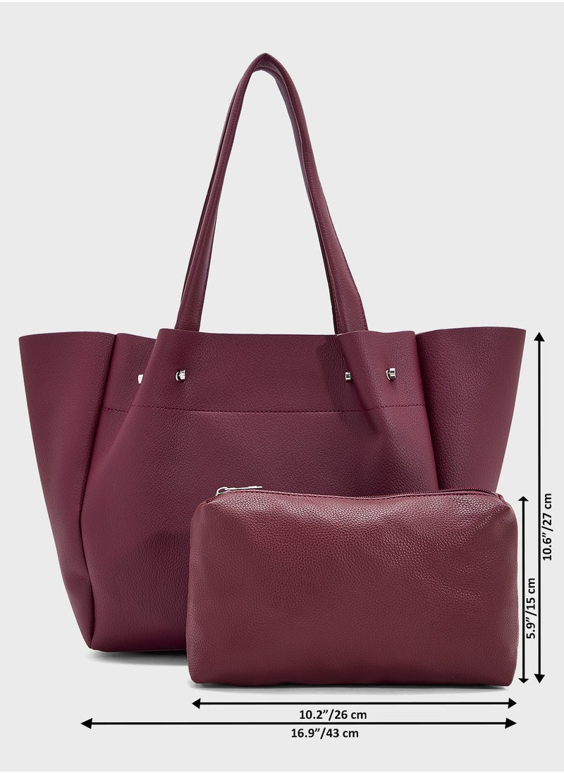 2 In 1 Minimalist Tote Bag With Pouch
