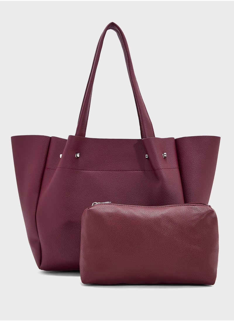 2 In 1 Minimalist Tote Bag With Pouch