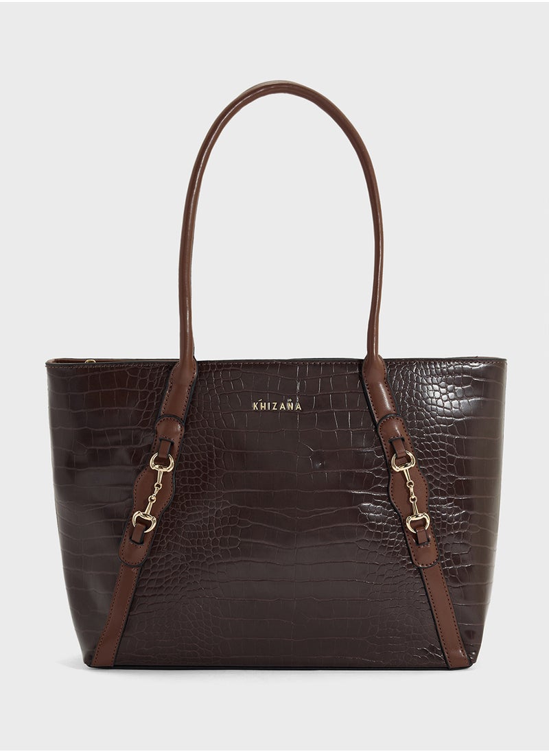 Horse Bit Detail Croc Tote Bag