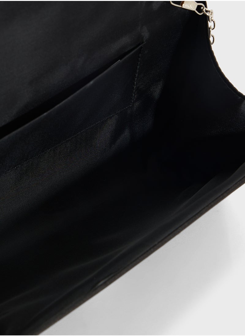 Embellished Trim Satin Clutch Bag