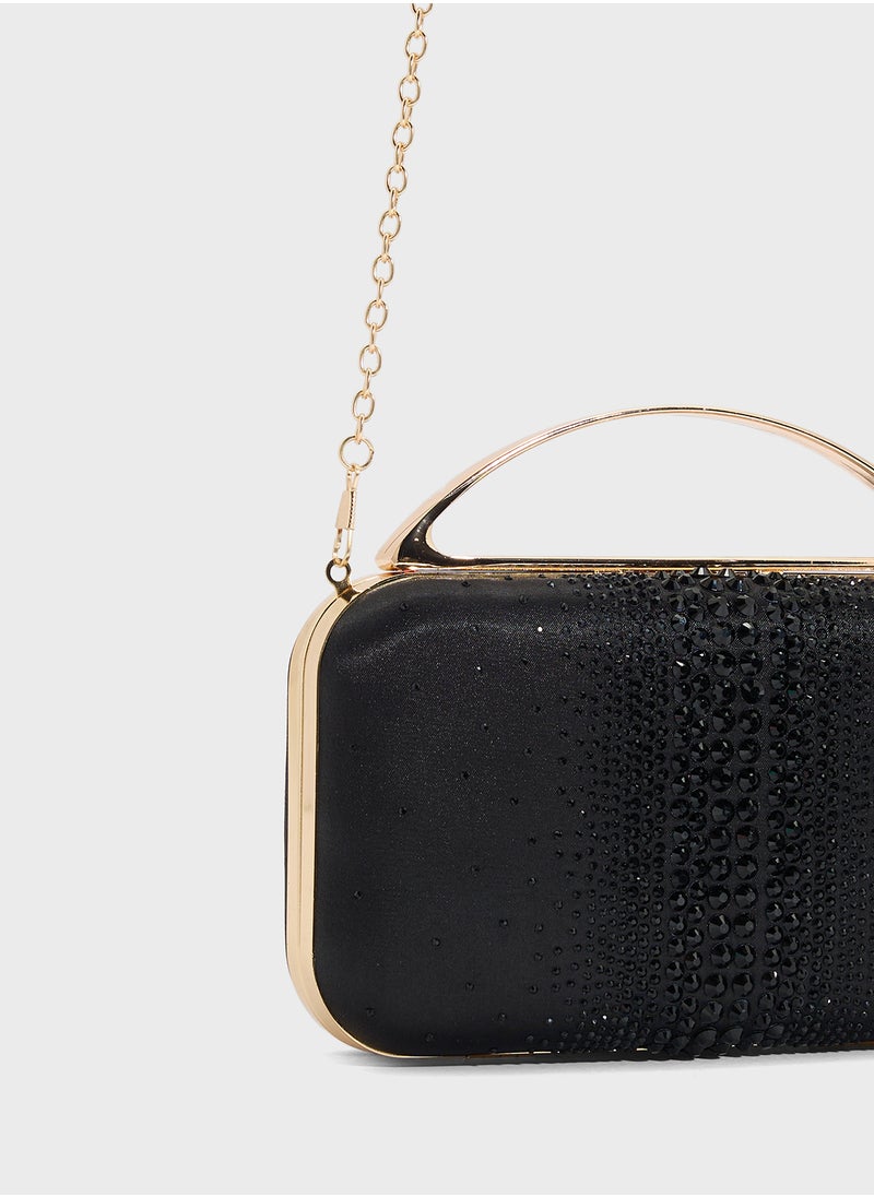 Diamante Clutch With Metal Handle