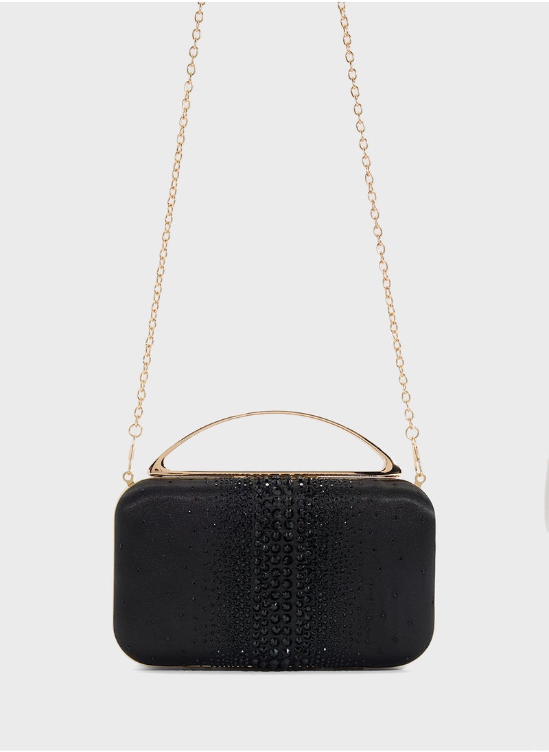 Diamante Clutch With Metal Handle