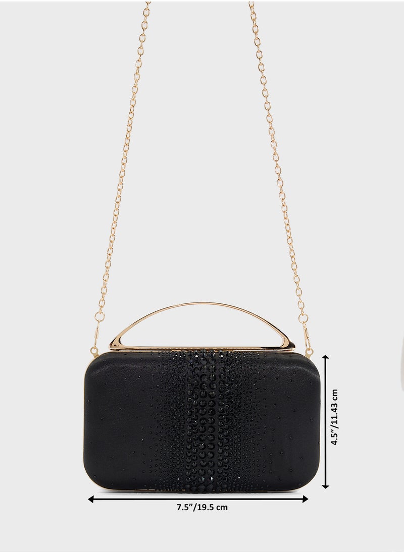 Diamante Clutch With Metal Handle