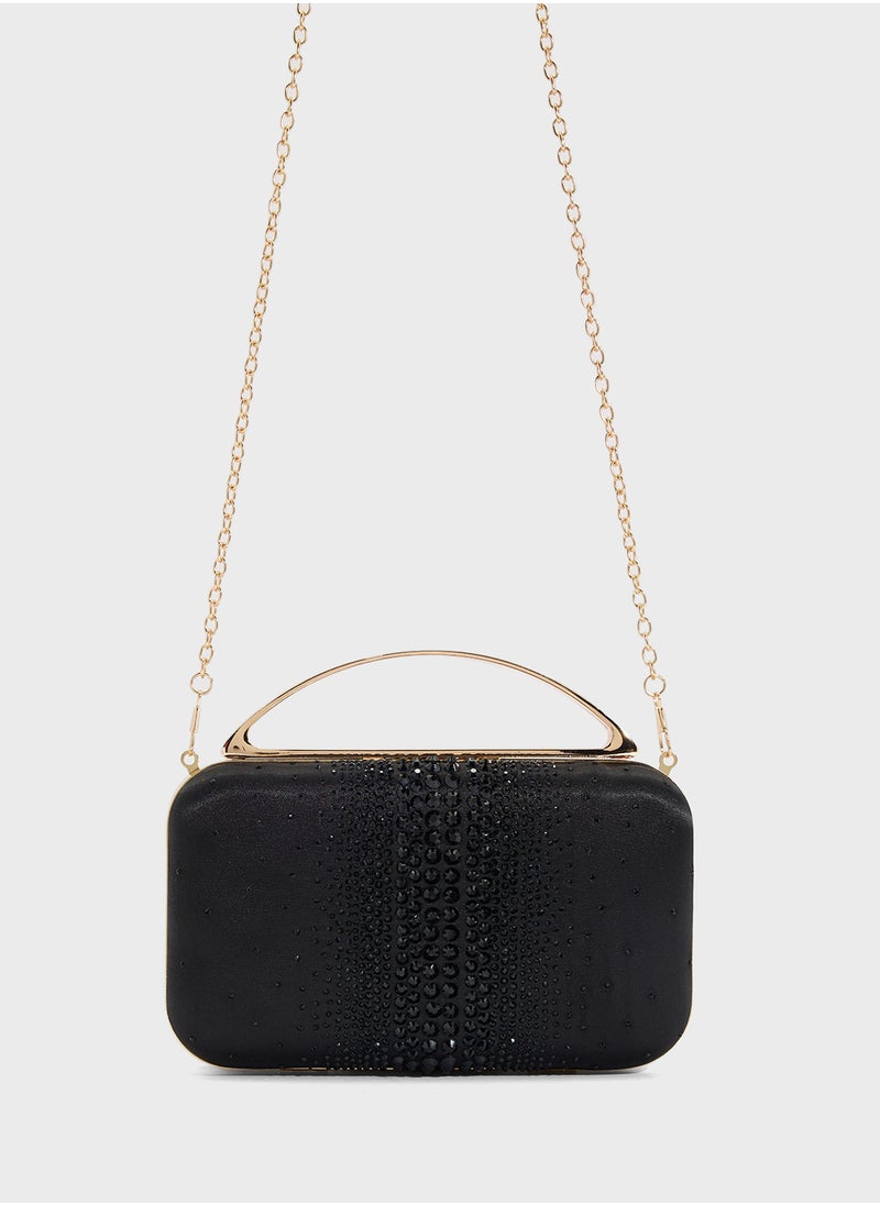 Diamante Clutch With Metal Handle