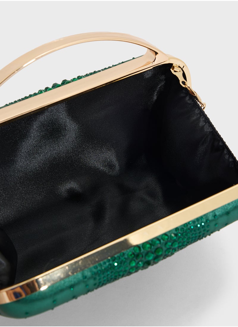 Diamante Clutch With Metal Handle