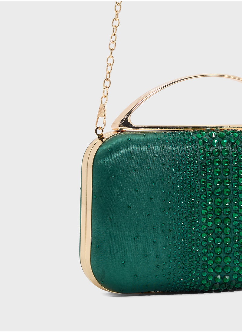 Diamante Clutch With Metal Handle