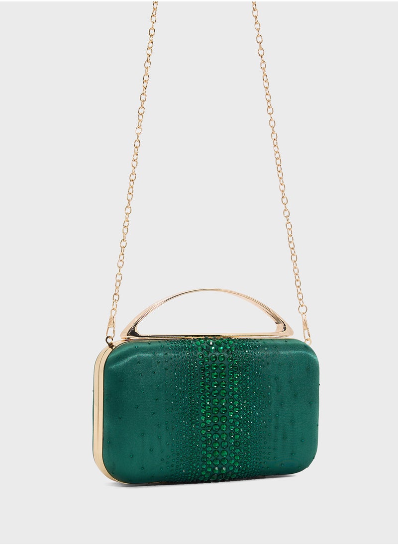 Diamante Clutch With Metal Handle