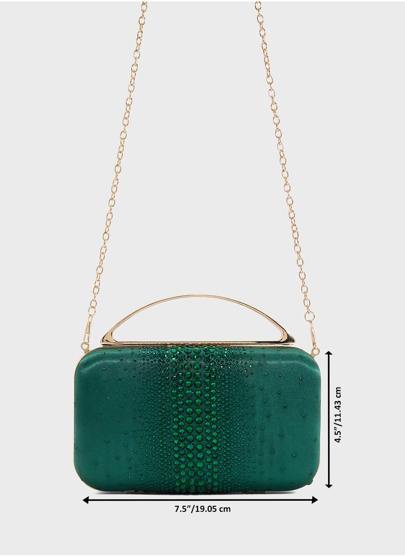 Diamante Clutch With Metal Handle