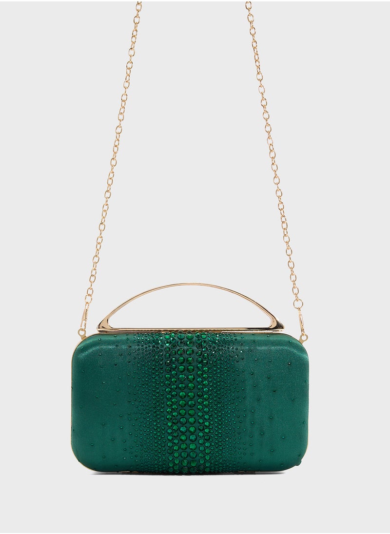 Diamante Clutch With Metal Handle