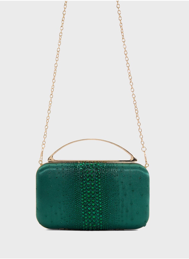 Diamante Clutch With Metal Handle