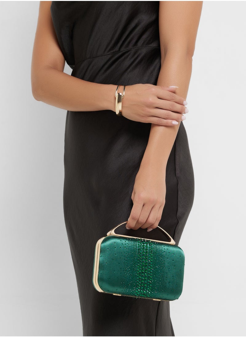 Diamante Clutch With Metal Handle