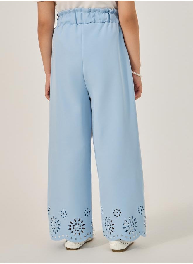 Solid Laser Cut Hem Relaxed Fit Pants