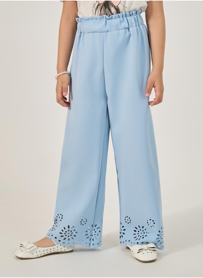 Solid Laser Cut Hem Relaxed Fit Pants