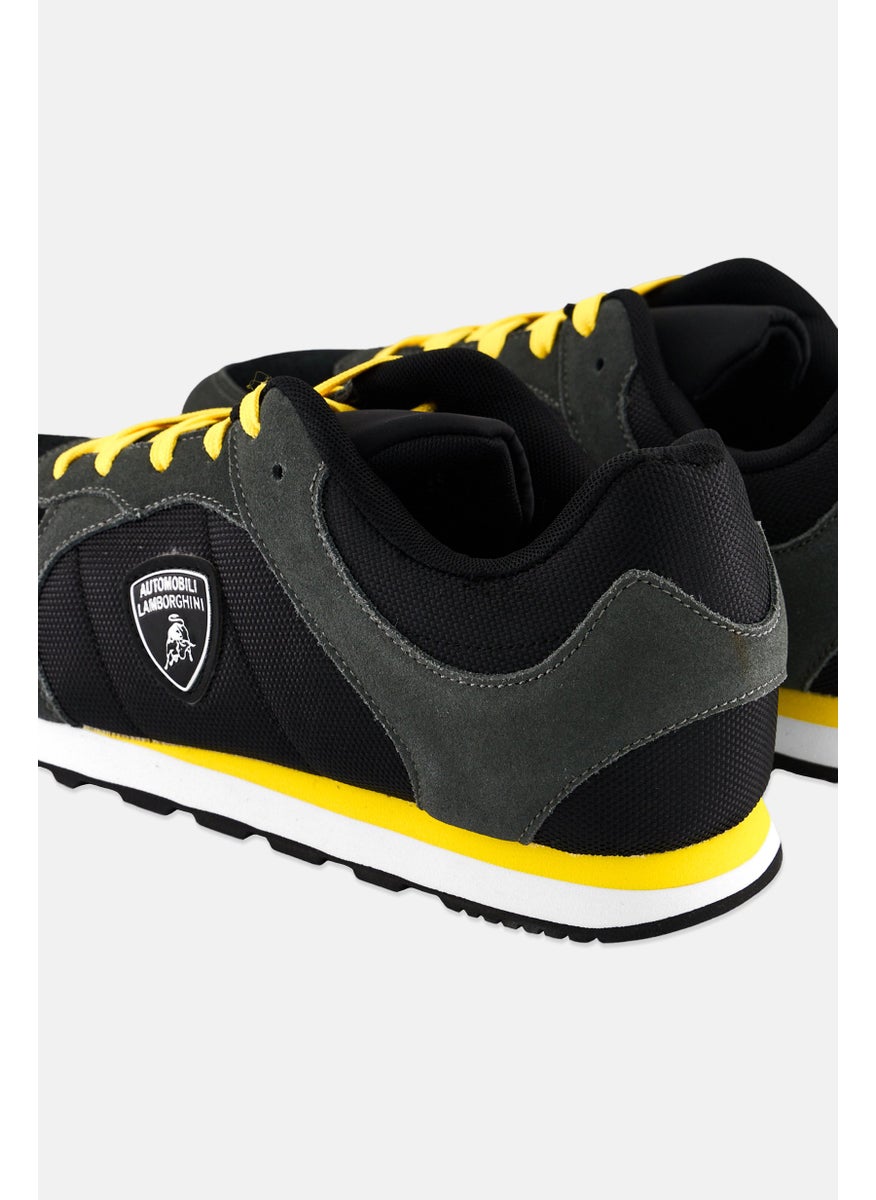 Men Brand Logo Lace Up Casual Shoes, Black