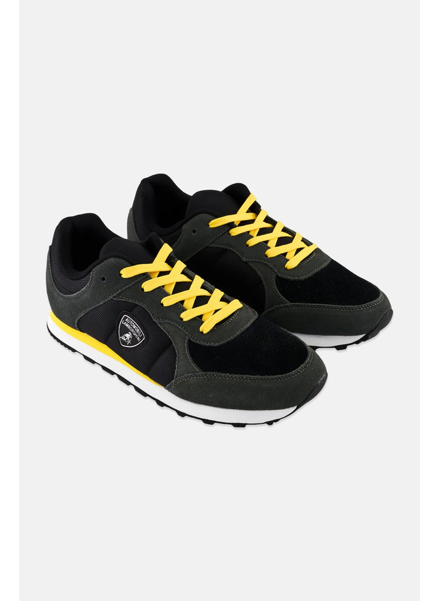 Men Brand Logo Lace Up Casual Shoes, Black