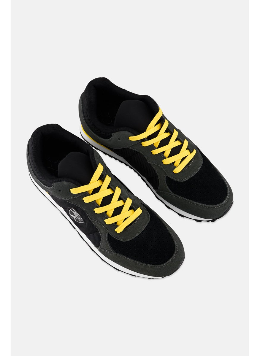 Men Brand Logo Lace Up Casual Shoes, Black