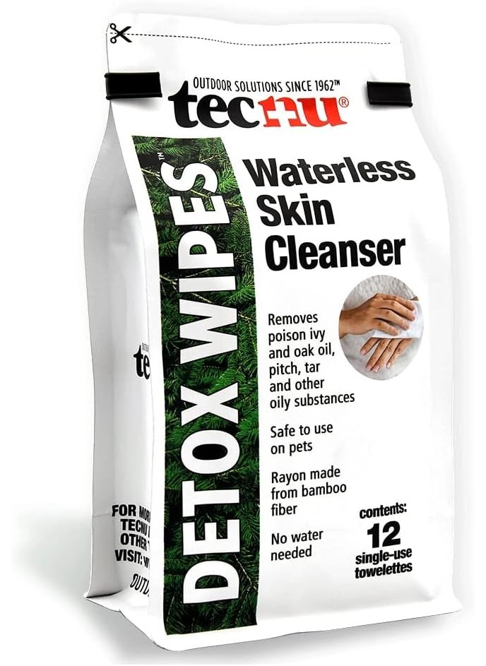 Tecnu Detox Wipes, Poison Ivy Wipes, 12 Count, Large Individual Wipes, Waterless Skin Oil Cleanser, Helps Remove Rash Causing Oil from Poison Ivy, Poison Oak, Poison Sumac, Pitch & Tar