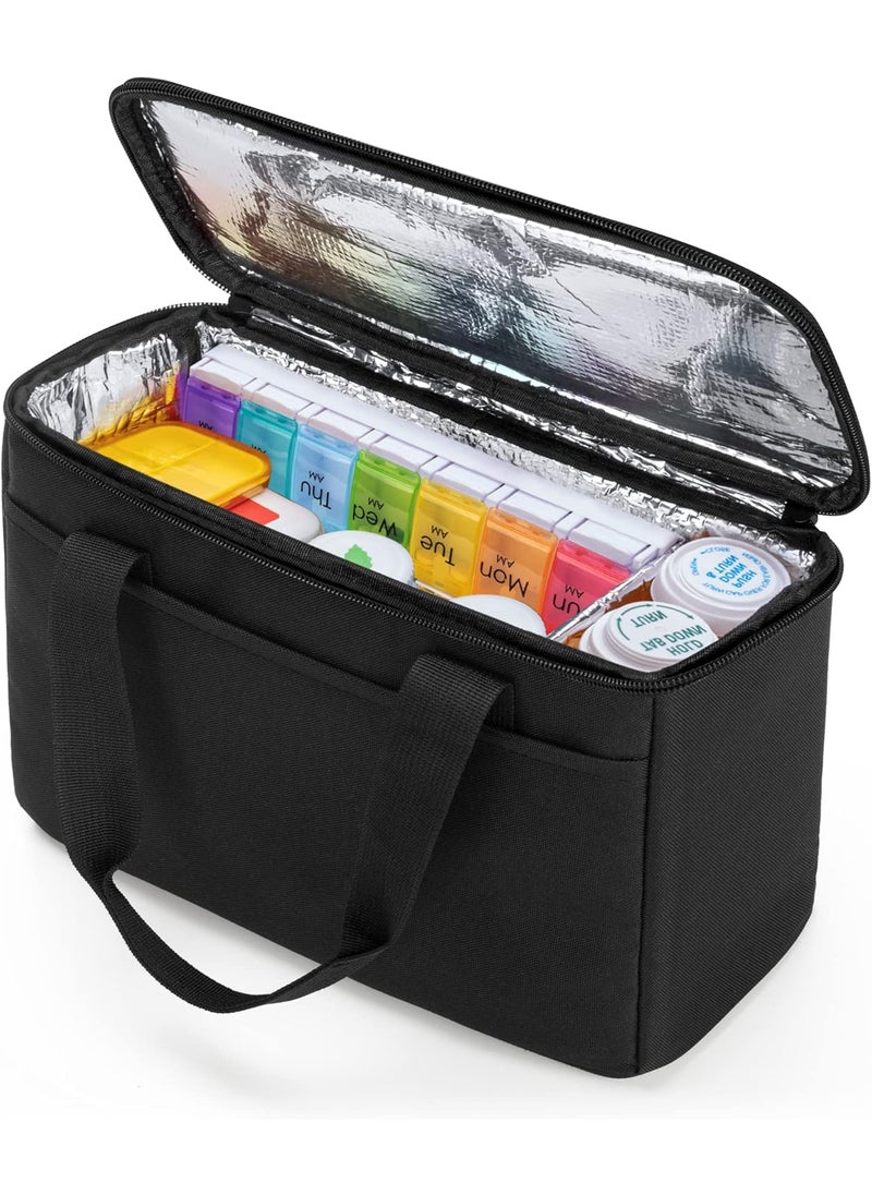 Trunab First Aid Bag Empty Small Medicine Storage Case, Insulated Medication Cooler Bag, Travel Pill Bottle Organizer for Prescription, Insulin, Supplements or Medical Supplies, Black(Bag Only)