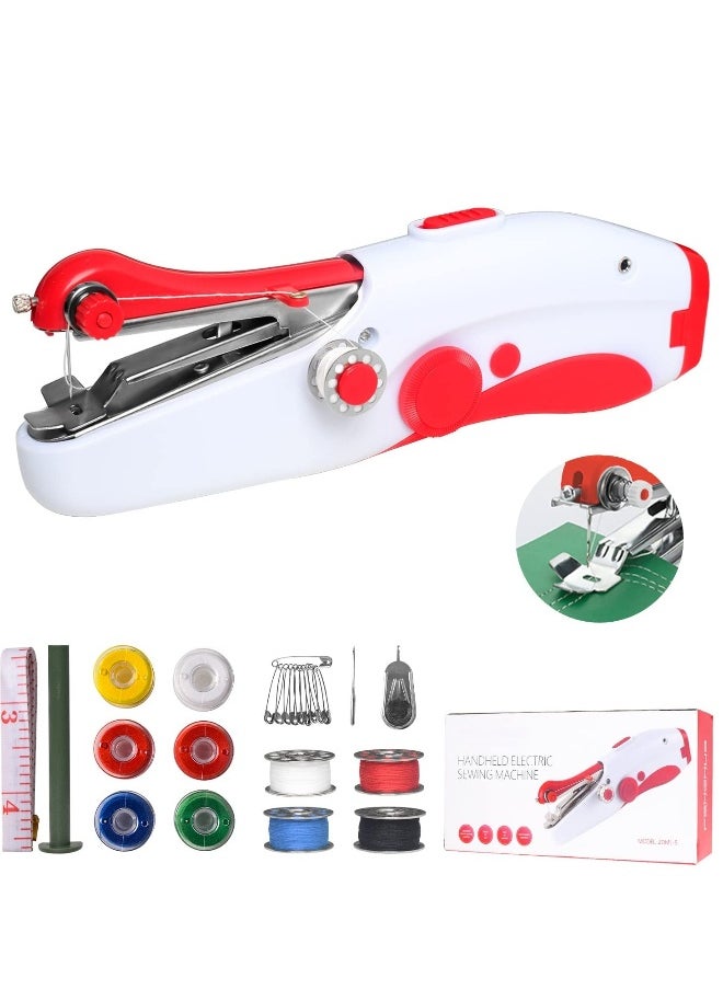 Handheld Sewing Machine, Hand Sewing Tool with Sewing Kit Mini Portable Sewing Machine Home Quick Repair and Sewing Craft Essentials Easy to Use and Fast Sewing (Red)
