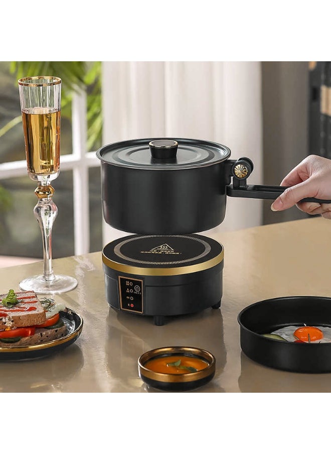 Multifunctional Electric Cooker 2-in-1 Hot Pot & Frying Pan – 750W Non-Stick Portable Cooker with Lid, 2L Stainless Steel, Compact for Dorm, Travel, Office & Small Kitchen Use (Black)