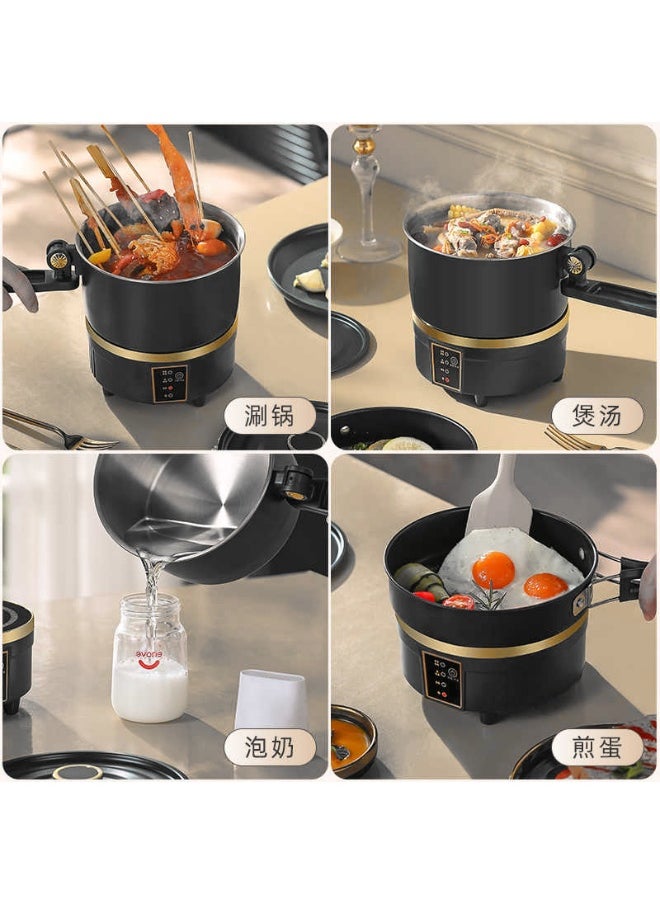 Multifunctional Electric Cooker 2-in-1 Hot Pot & Frying Pan – 750W Non-Stick Portable Cooker with Lid, 2L Stainless Steel, Compact for Dorm, Travel, Office & Small Kitchen Use (Black)