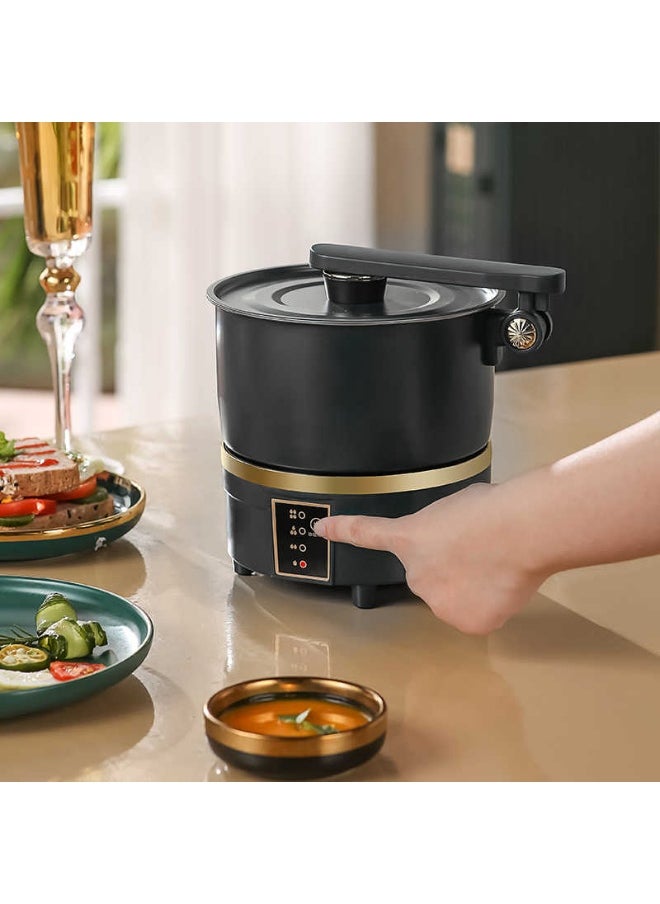 Multifunctional Electric Cooker 2-in-1 Hot Pot & Frying Pan – 750W Non-Stick Portable Cooker with Lid, 2L Stainless Steel, Compact for Dorm, Travel, Office & Small Kitchen Use (Black)