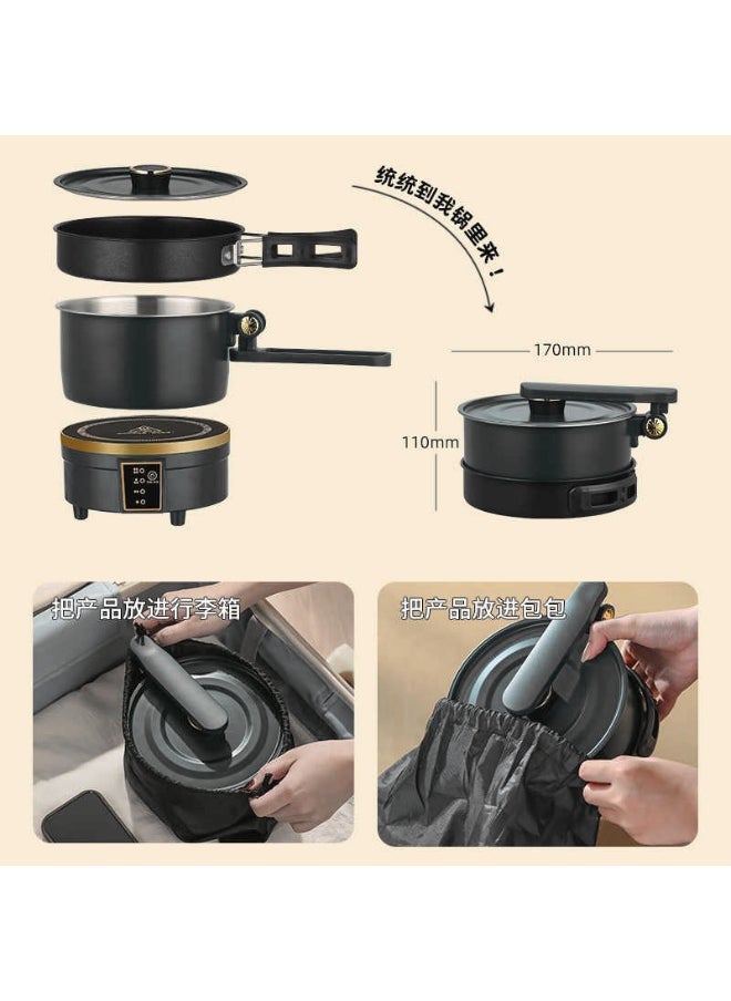 Multifunctional Electric Cooker 2-in-1 Hot Pot & Frying Pan – 750W Non-Stick Portable Cooker with Lid, 2L Stainless Steel, Compact for Dorm, Travel, Office & Small Kitchen Use (Black)