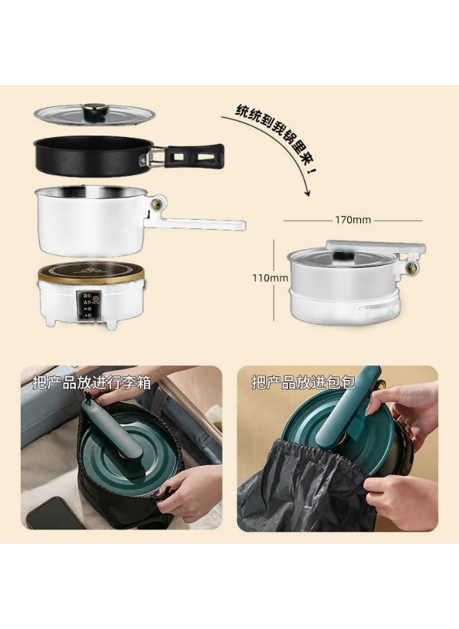 Multifunctional Electric Cooker 2-in-1 Hot Pot & Frying Pan – 750W Non-Stick Portable Cooker with Lid, 2L Stainless Steel, Compact for Dorm, Travel, Office & Small Kitchen Use (White)