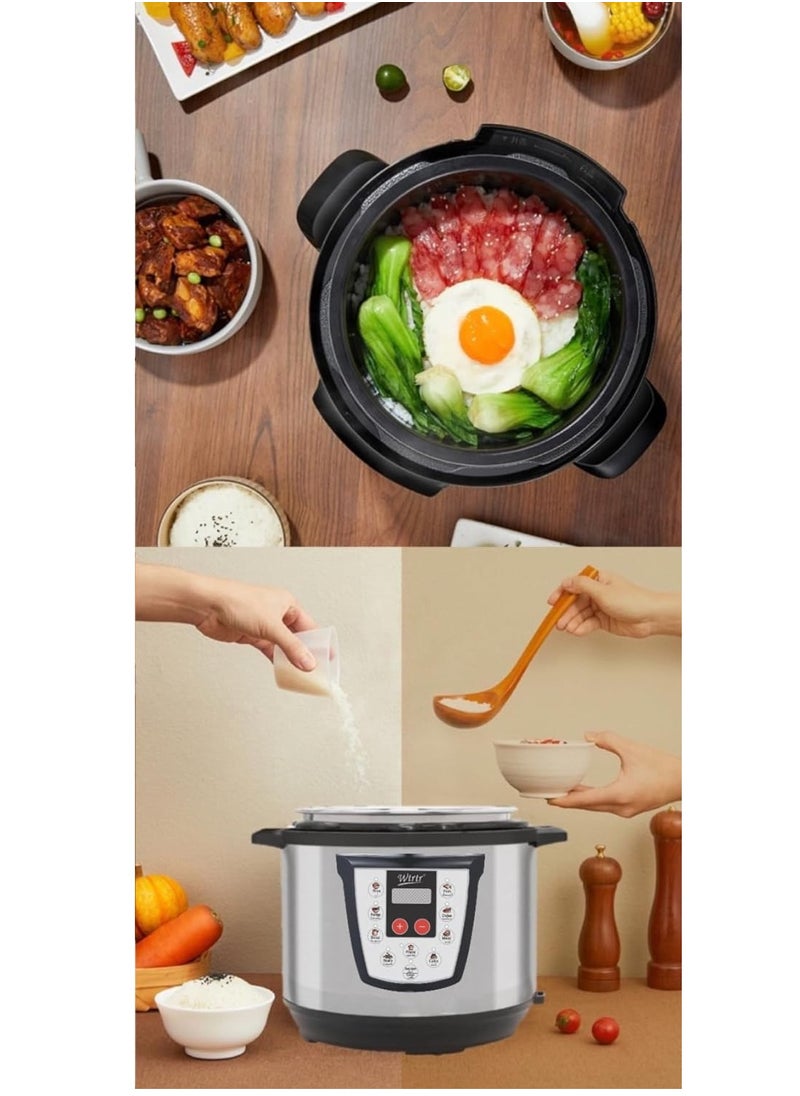 6L Electric Pressure Cooker – 1000W Multi-Function Cooker, Rice, Slow, Yogurt, Cake Maker, Steamer & Warmer – Silver