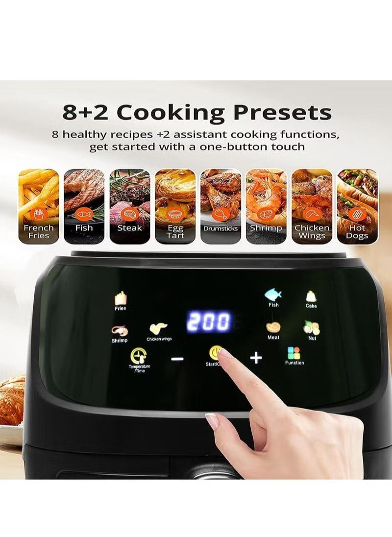 8L Digital Air Fryer 2400W Extra Large Capacity – Oil-Free Air Fryer with Touchscreen Control, Adjustable Temperature & Timer, 8 Preset Cooking Menus, Rapid Hot Air Circulation, Non-Stick Basket, Easy to Clean for Healthy Frying