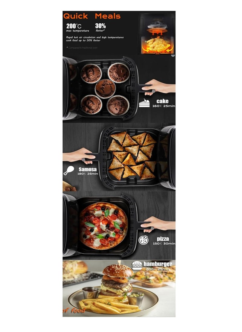 Wtrtr HALEY Air Fryer 7L with Window, 2000W stainless steel air fryer oven led touch screen oilless, ptfe free, dishwasher safe,2 Years Warranty (7L)