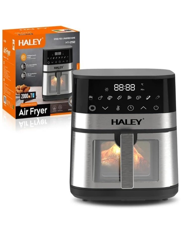 Wtrtr HALEY Air Fryer 7L with Window, 2000W stainless steel air fryer oven led touch screen oilless, ptfe free, dishwasher safe,2 Years Warranty (7L)